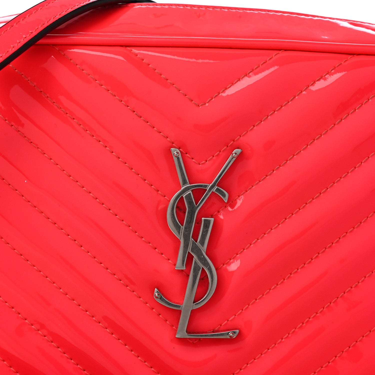Saint Laurent Patent Calfskin Matelasse Monogram Lou Camera Bag Neon Pink 11 of 14