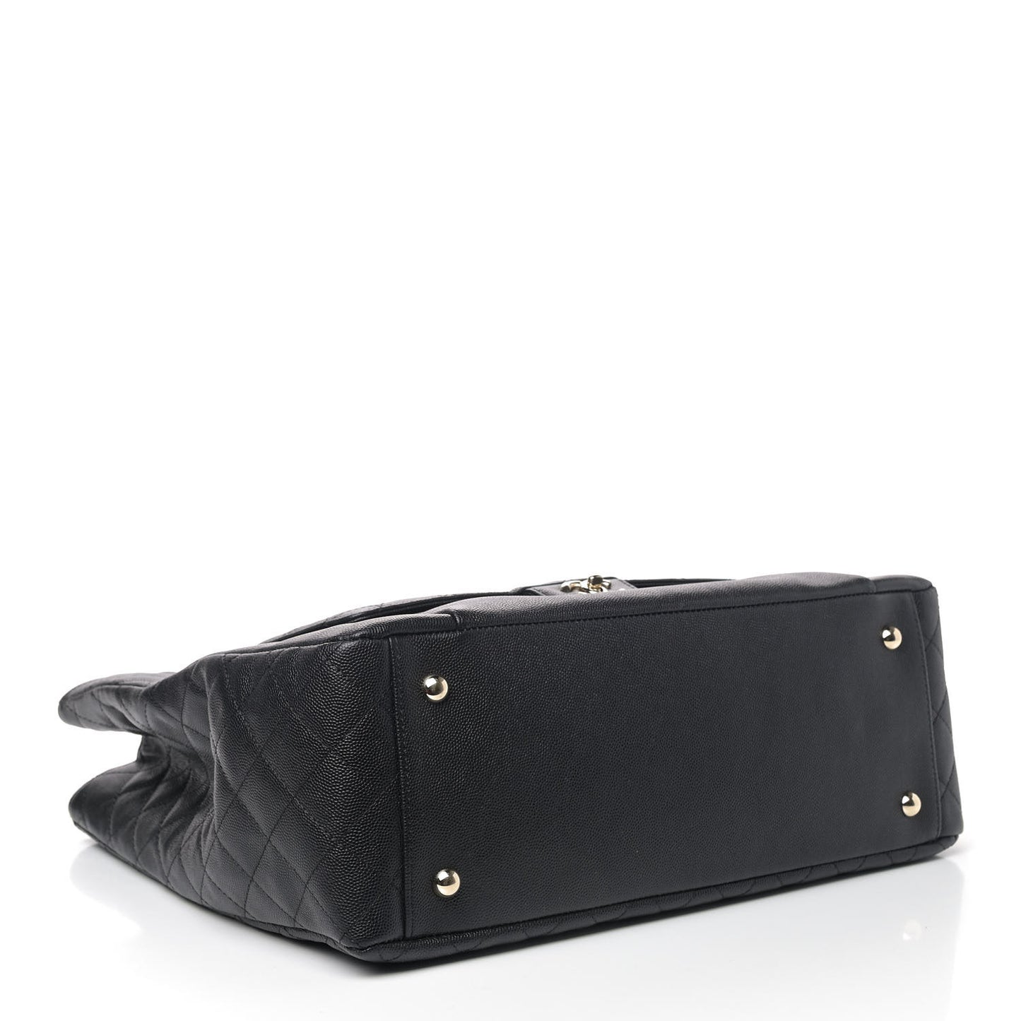 Caviar Quilted Large Flap Shopping Tote Black