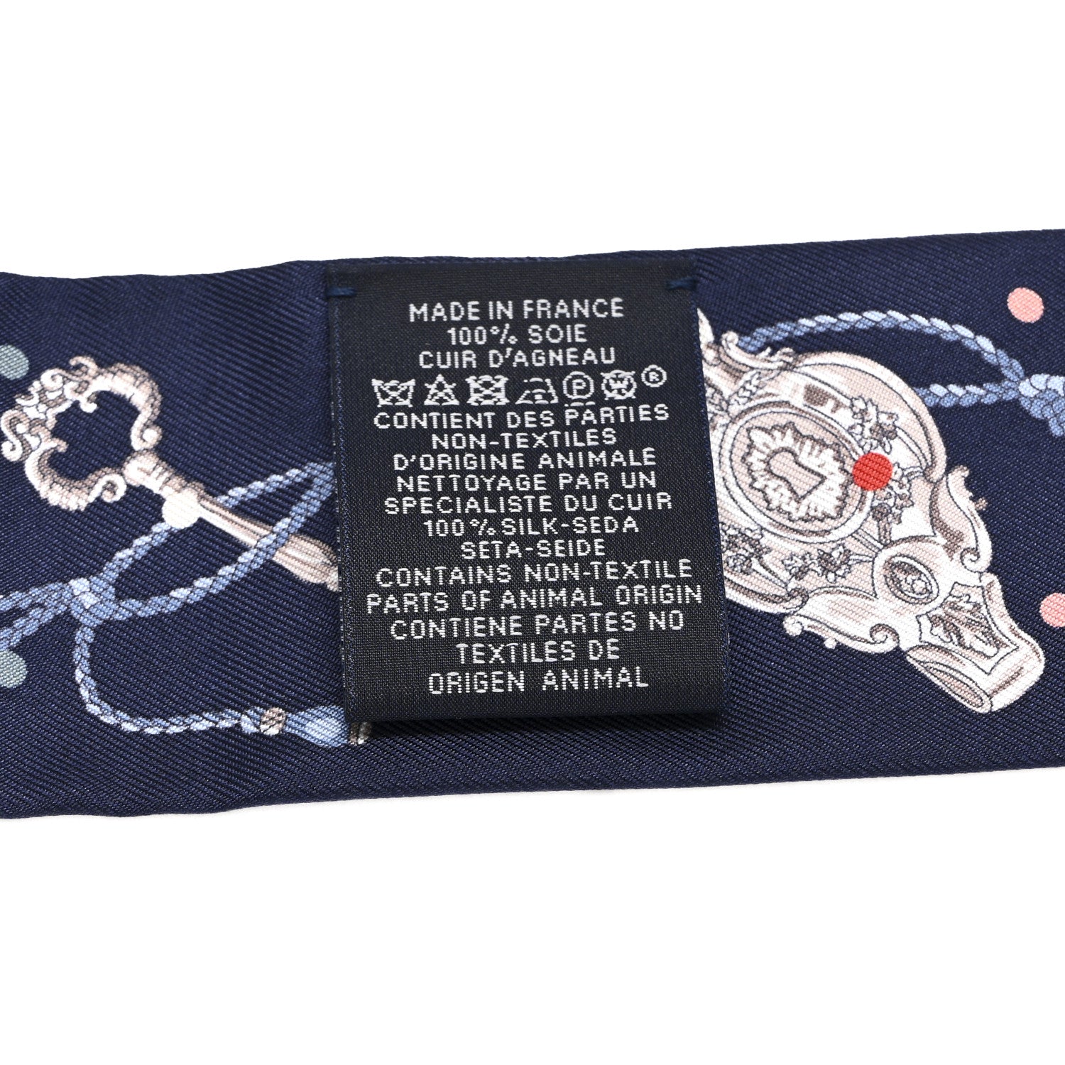 Hermes Silk Metallic Agneau Les Cles A Pois Fringed Twilly Bleu Marine Gris Argent Multicolor 2 of 4