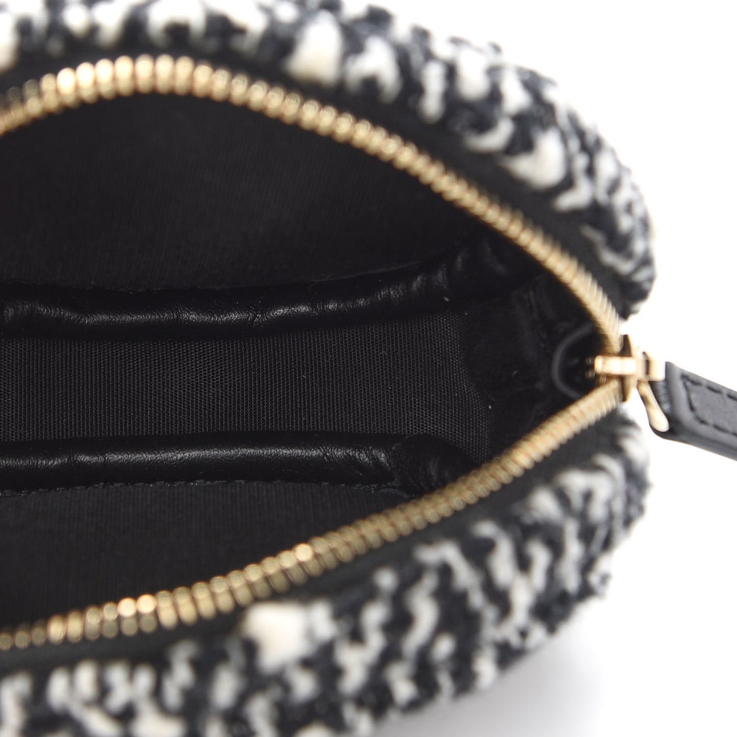 Tweed Shearling Round Clutch With Chain and Coin Purse Black and White