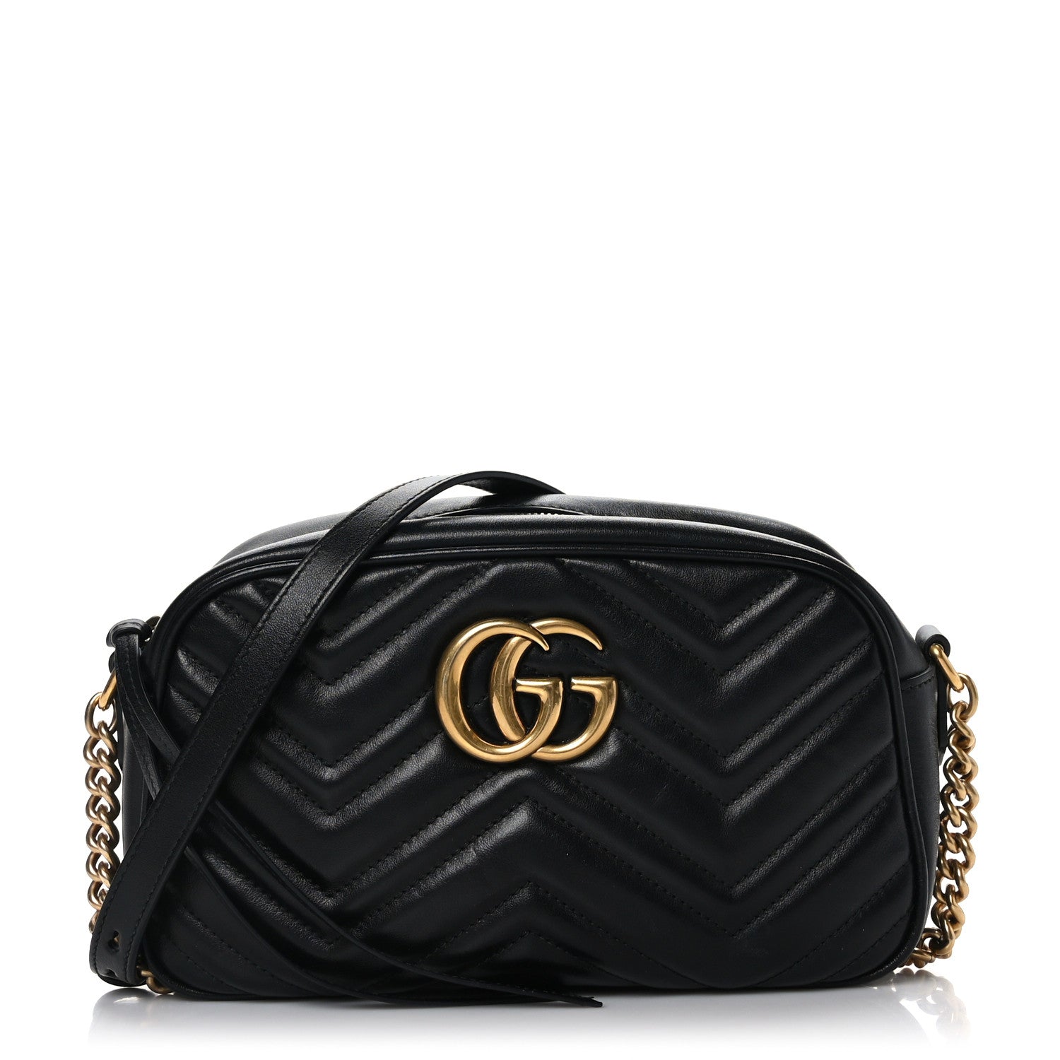 Gucci Calfskin Matelasse Small GG Marmont Chain Shoulder Bag Black 1 of 9