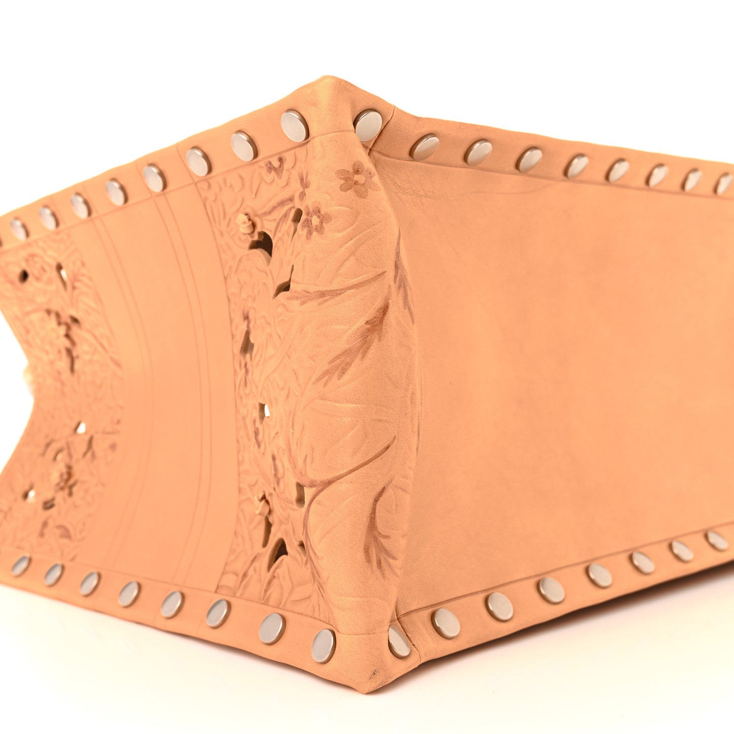 Calfskin Laser Cut Studded Medium Book Tote Beige