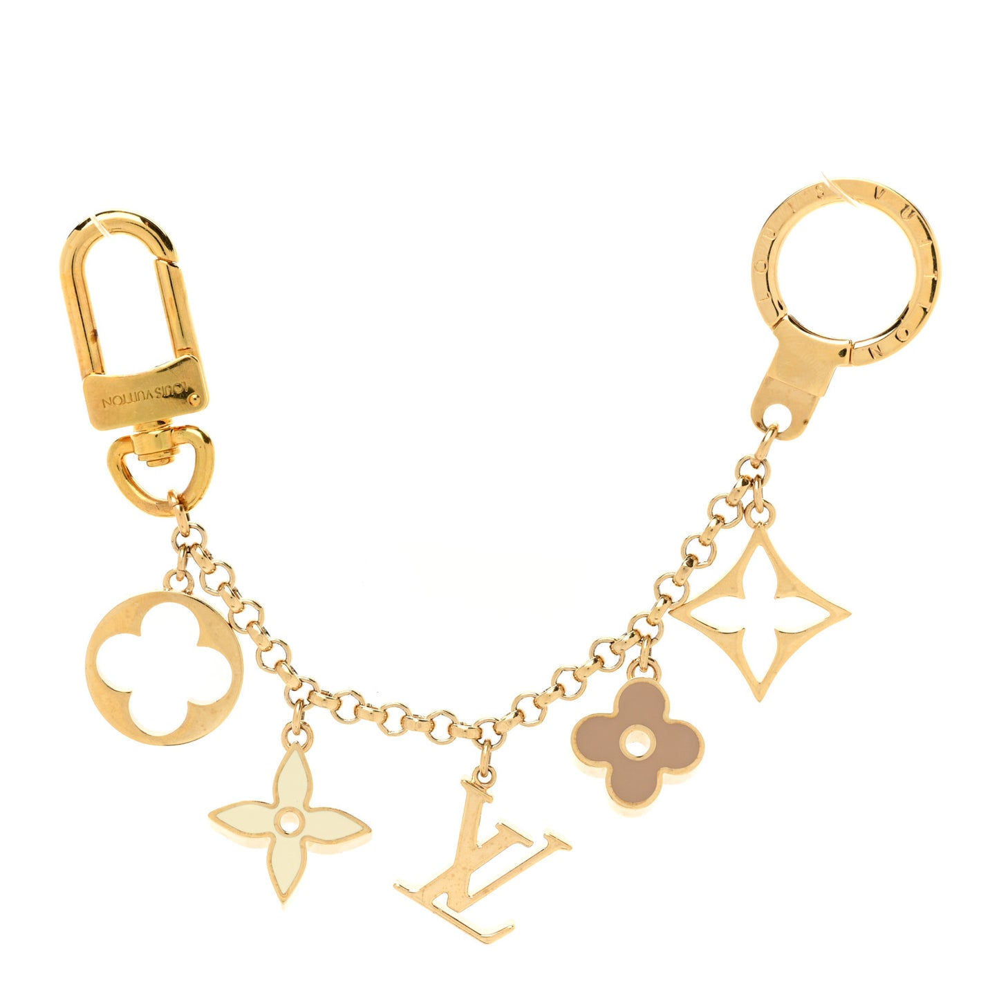 Brass Enamel Fleur De Monogram Bag Charm Chain Gold