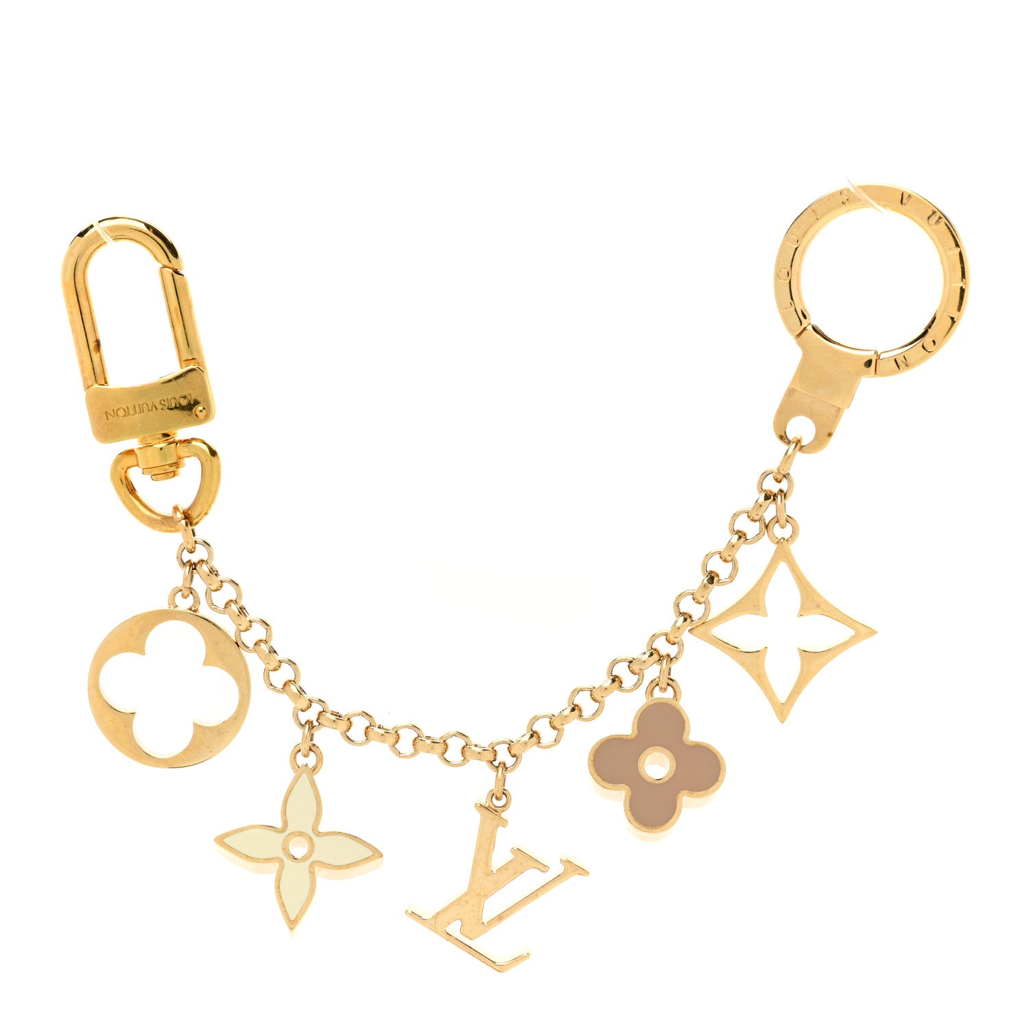 Louis Vuitton Brass Enamel Fleur De Monogram Bag Charm Chain Gold 1 of 3