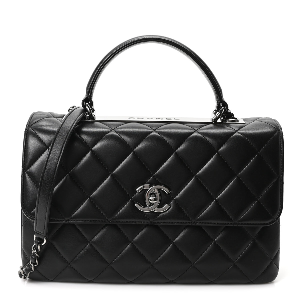 Lambskin Quilted Medium Trendy CC Flap Dual Handle Bag Black