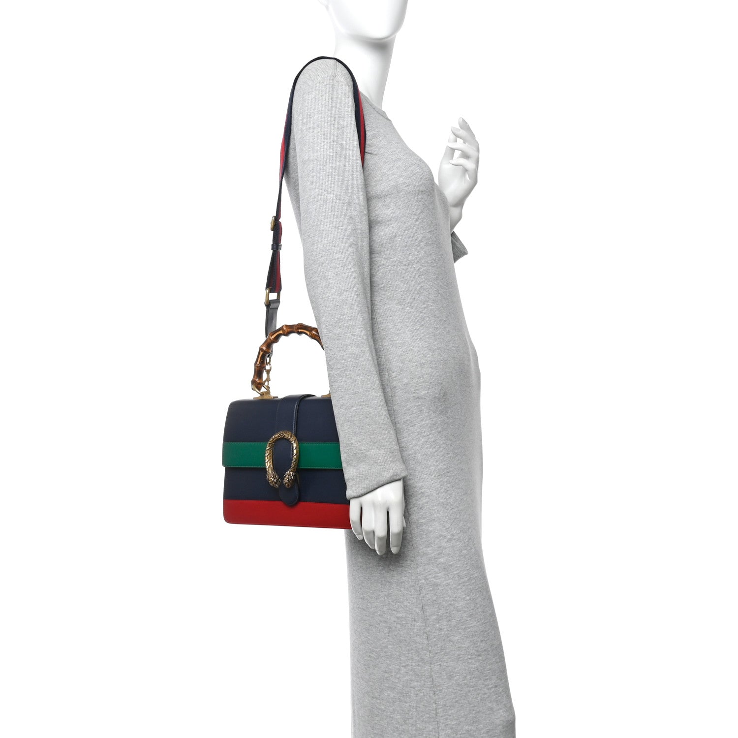 Gucci Moon Calfskin Bamboo Web Medium Dionysus Top Handle Bag Blue Emerald Hibiscus Red 2 of 10