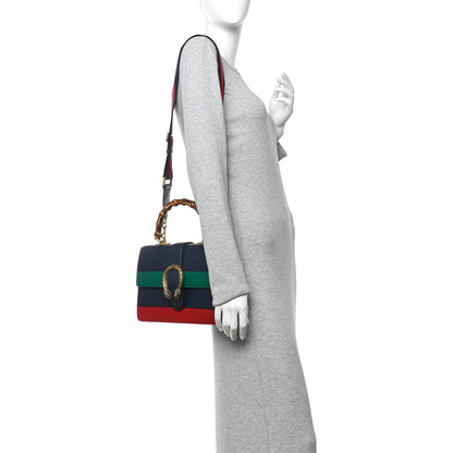 Gucci Moon Calfskin Bamboo Web Medium Dionysus Top Handle Bag Blue Emerald Hibiscus Red 2 of 10