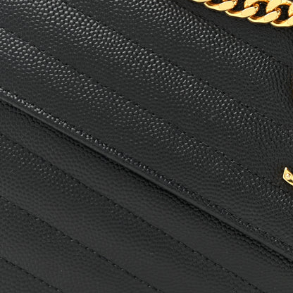 Saint Laurent Grain De Poudre Matelasse Chevron Monogram Chain Wallet Black 9 of 15