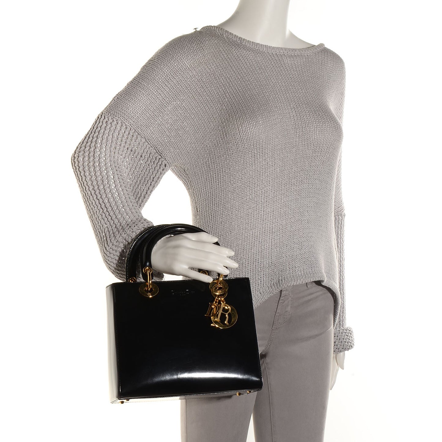 Vintage Patent Medium Lady Dior Black