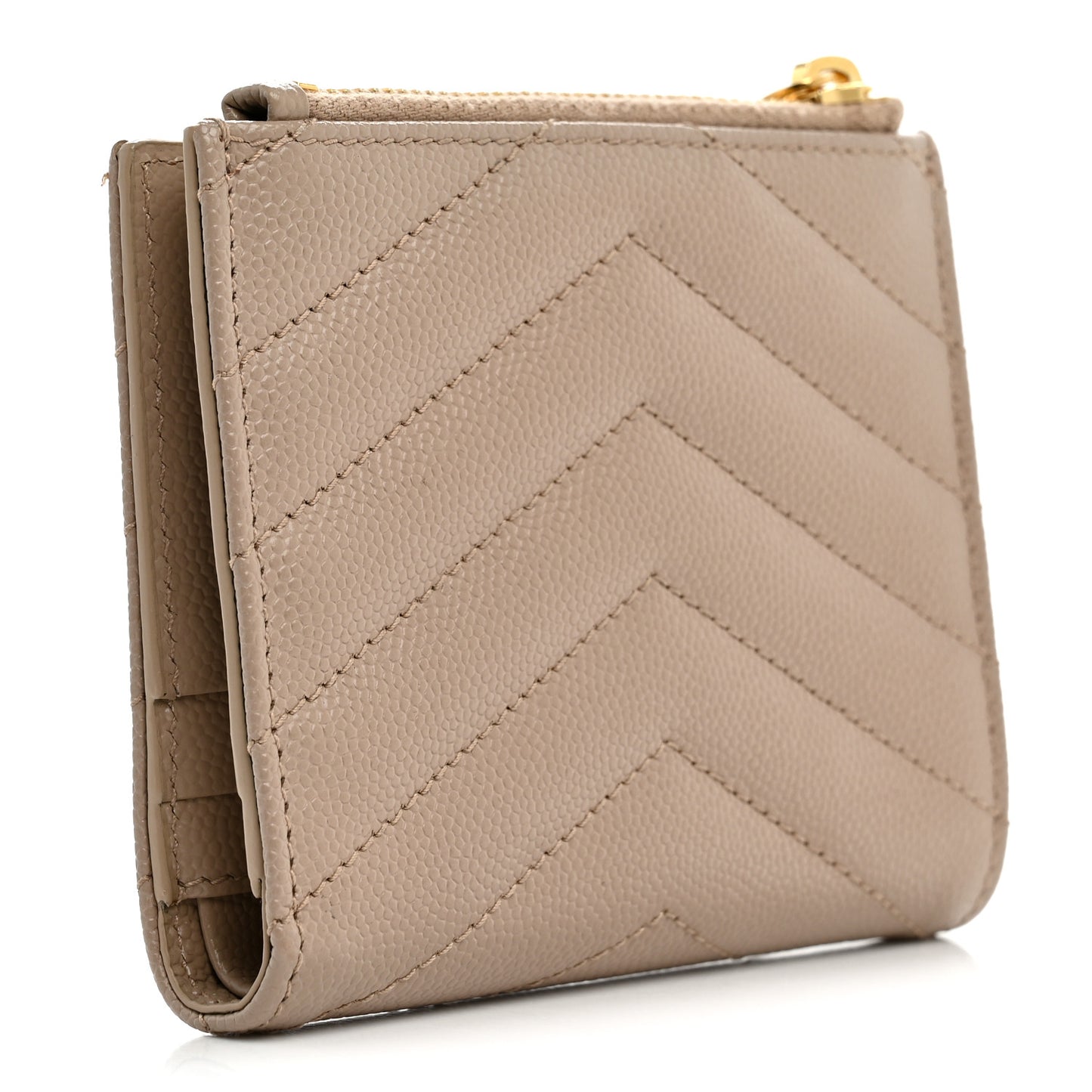 Grain De Poudre Matelasse Chevron Monogram Zipped Card Case Dark Beige