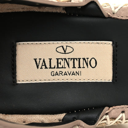 Valentino Garavani Grained Calfskin Rockstud Ankle Strap Espadrille 15/105mm Wedge Sandals 38 Poudre Natural 8 of 8
