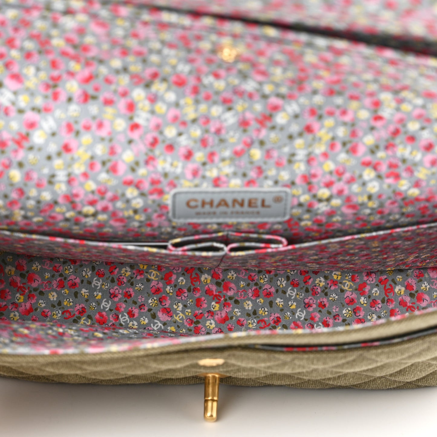 Canvas Quilted Coco Cuba Charms Medium Double Flap Khaki