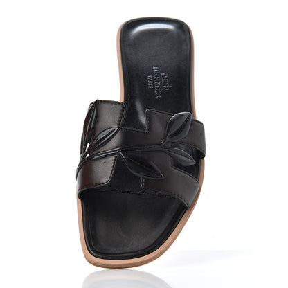 Hermes Nappa Patent Laurel Oran Sandals 35 Black 8 of 18