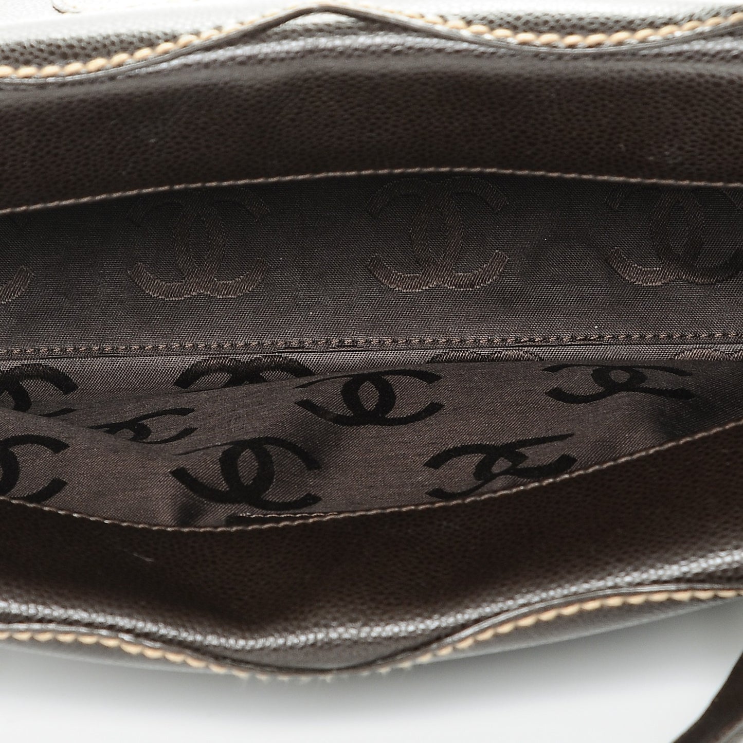 Caviar CC Stitched Small Tote Brown