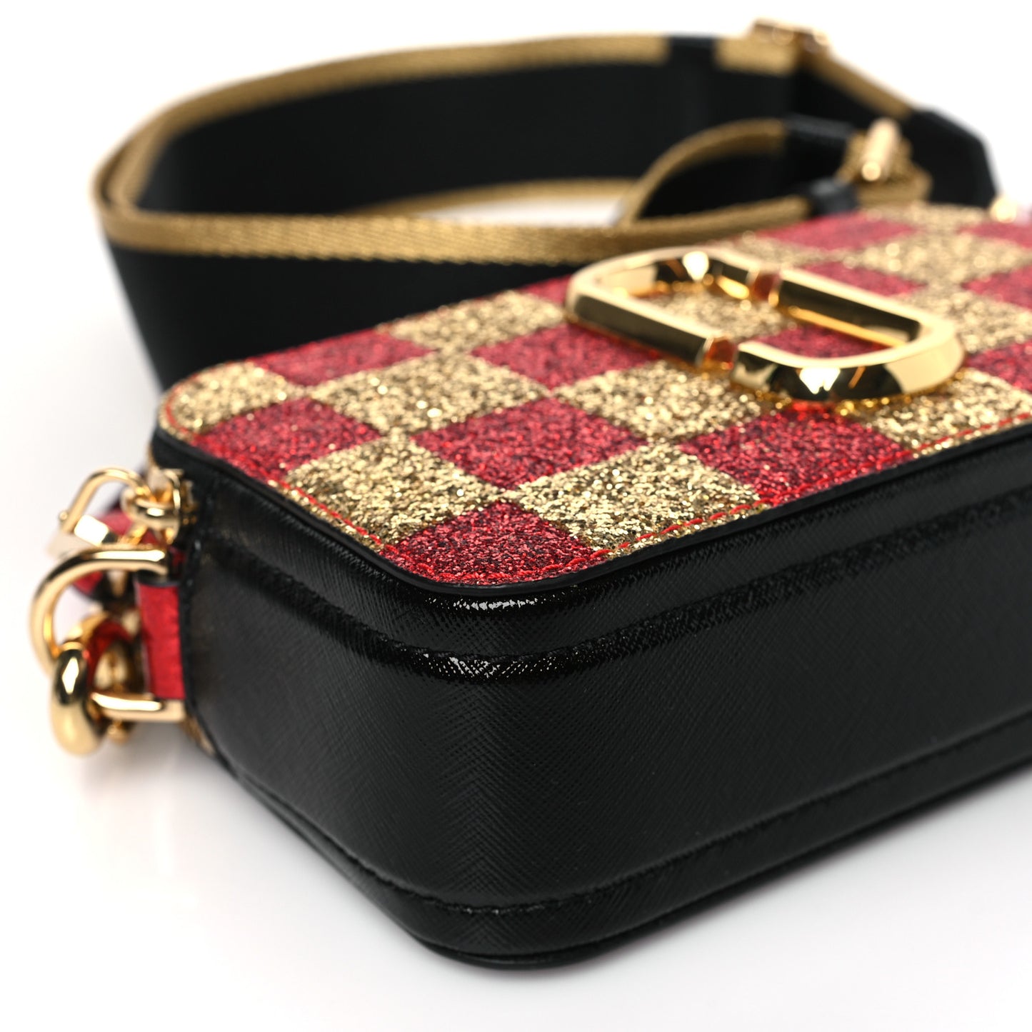Saffiano Checkered Snapshot Camera Bag Gold Multicolor