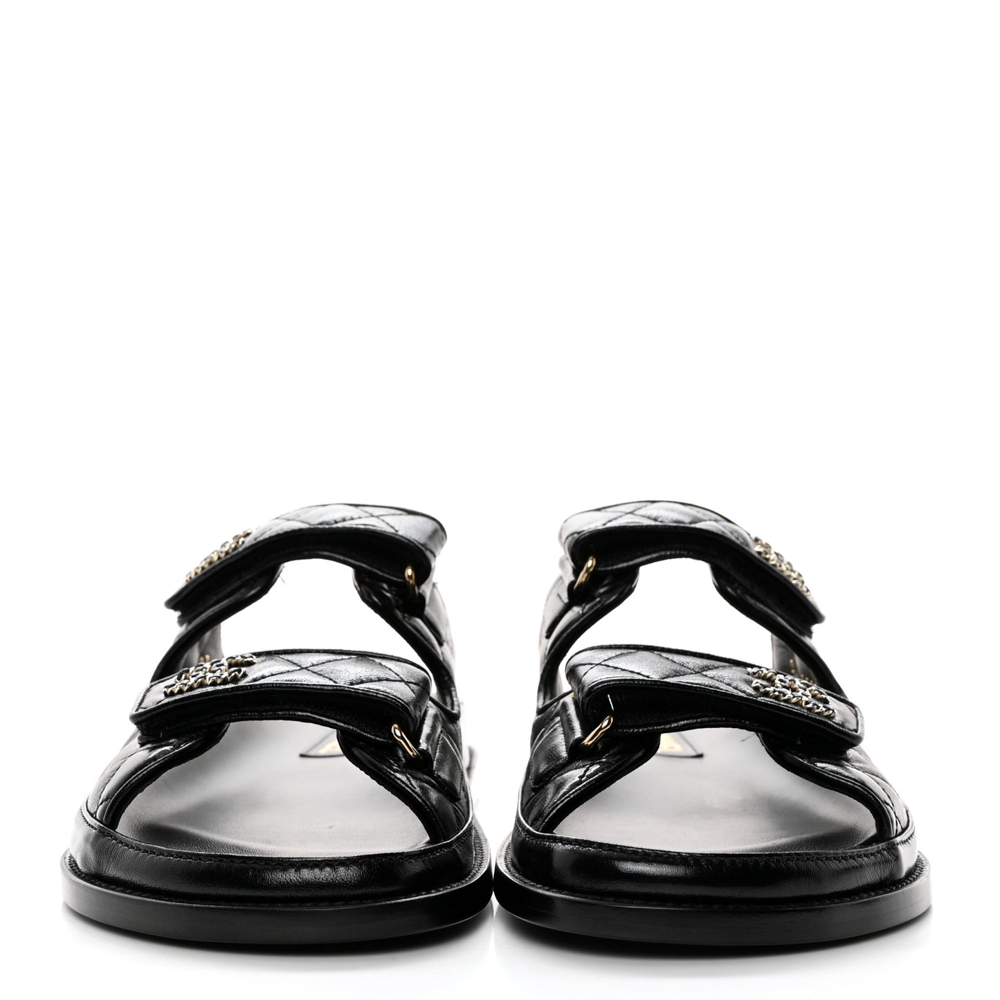 Lambskin Quilted Velcro Dad Chain CC Slide Sandals 39.5 Black