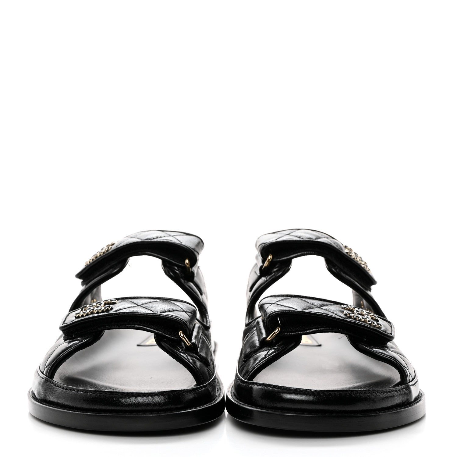 Chanel Lambskin Quilted Velcro Dad Chain CC Slide Sandals 39.5 Black 2 of 10