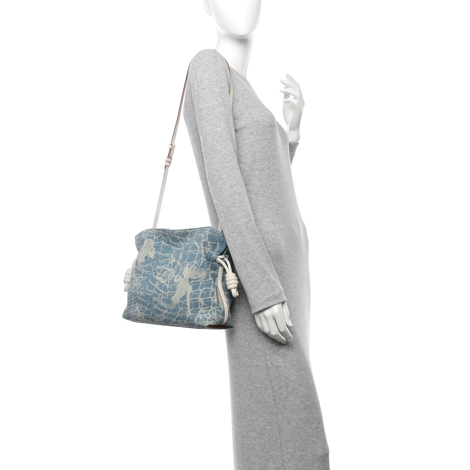 Loewe Denim Calfskin Mermaid Print Paula's Ibiza Flamenco Knot Bag Blue Tan 2 of 10