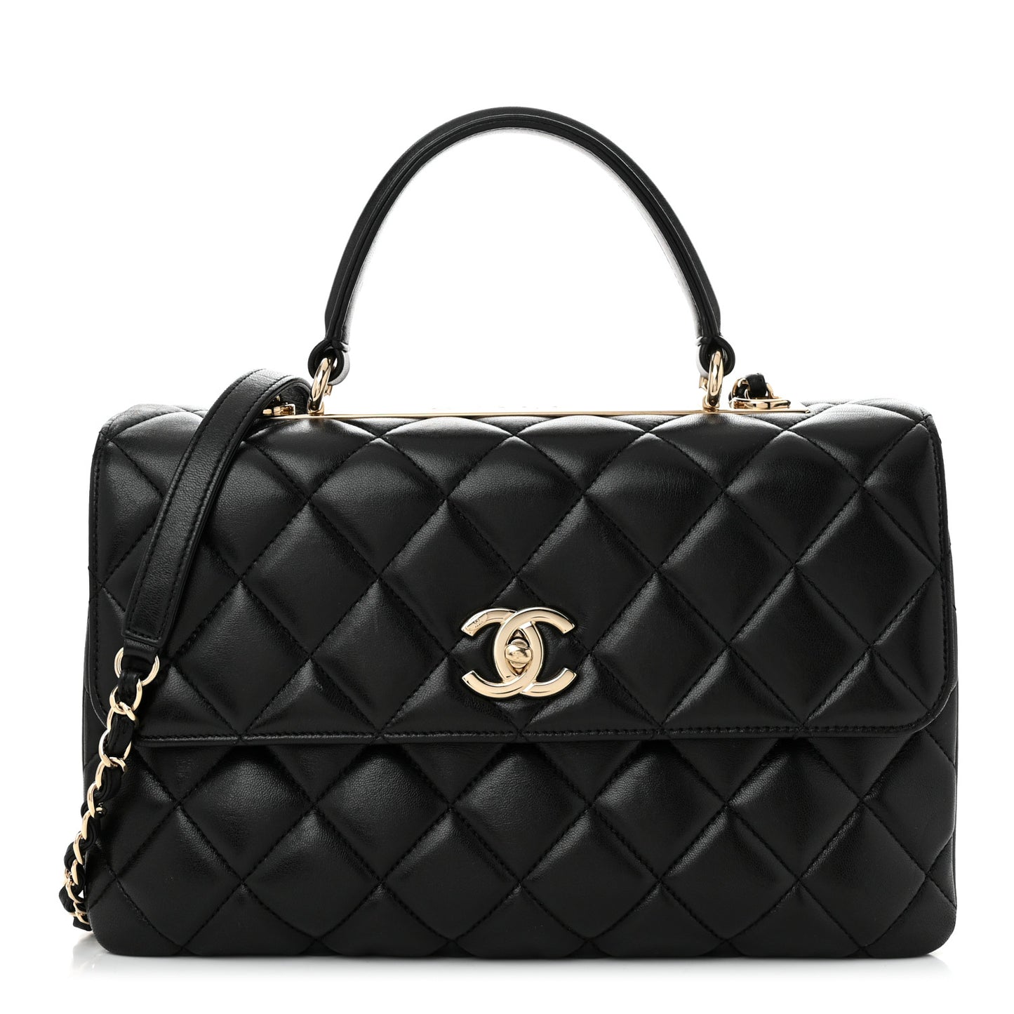 Lambskin Quilted Medium Trendy CC Flap Dual Handle Bag Black