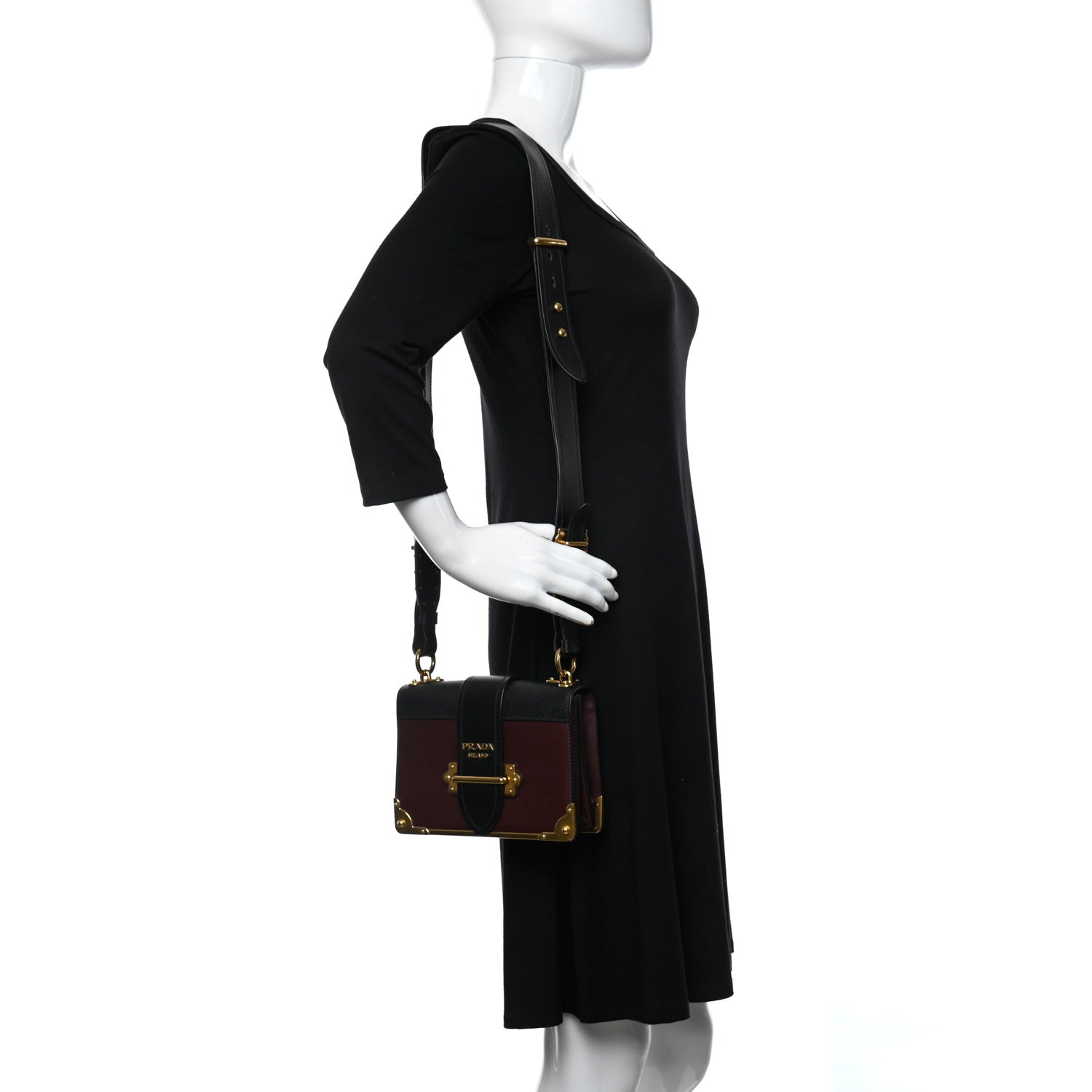 Prada City Calfskin Saffiano Cahier Bag Granato Black 2 of 8