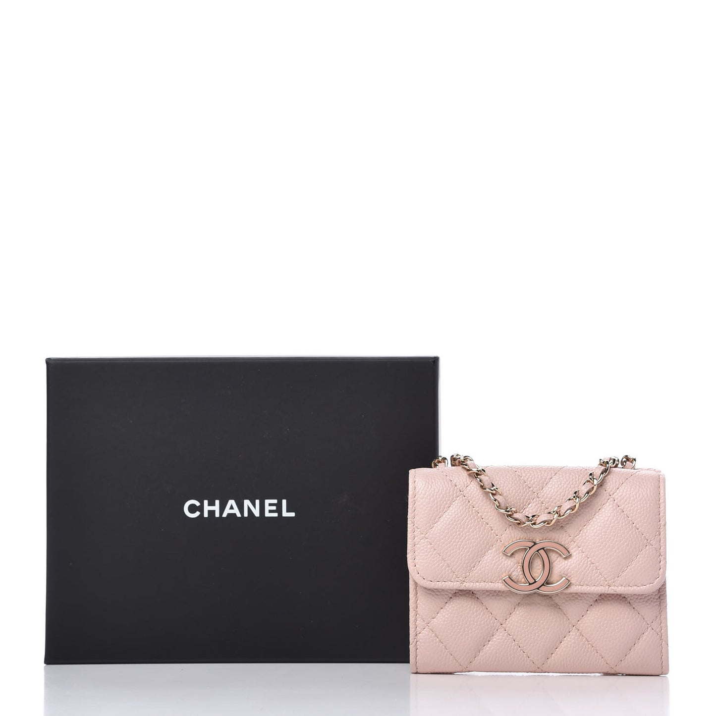 Caviar Quilted Card Holder On Chain Light Pink