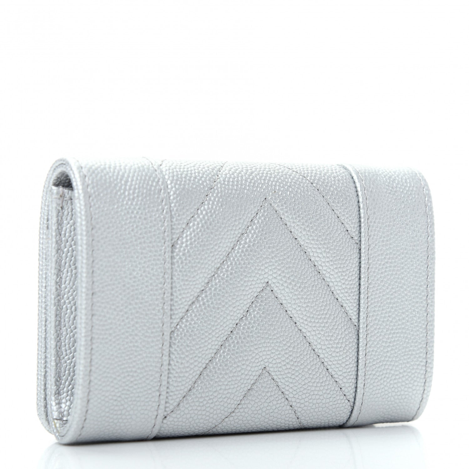 Chanel Metallic Caviar Chevron Quilted Vintage Mademoiselle Flap Card Holder Silver 3 of 9