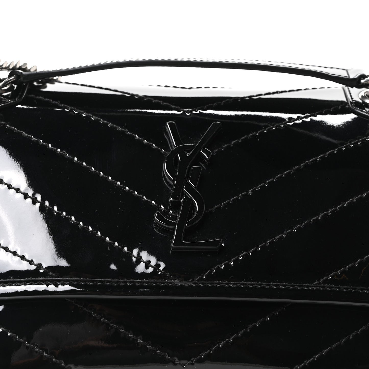 Patent Calfskin Matelasse Monogram Baby Niki Chain Satchel Black