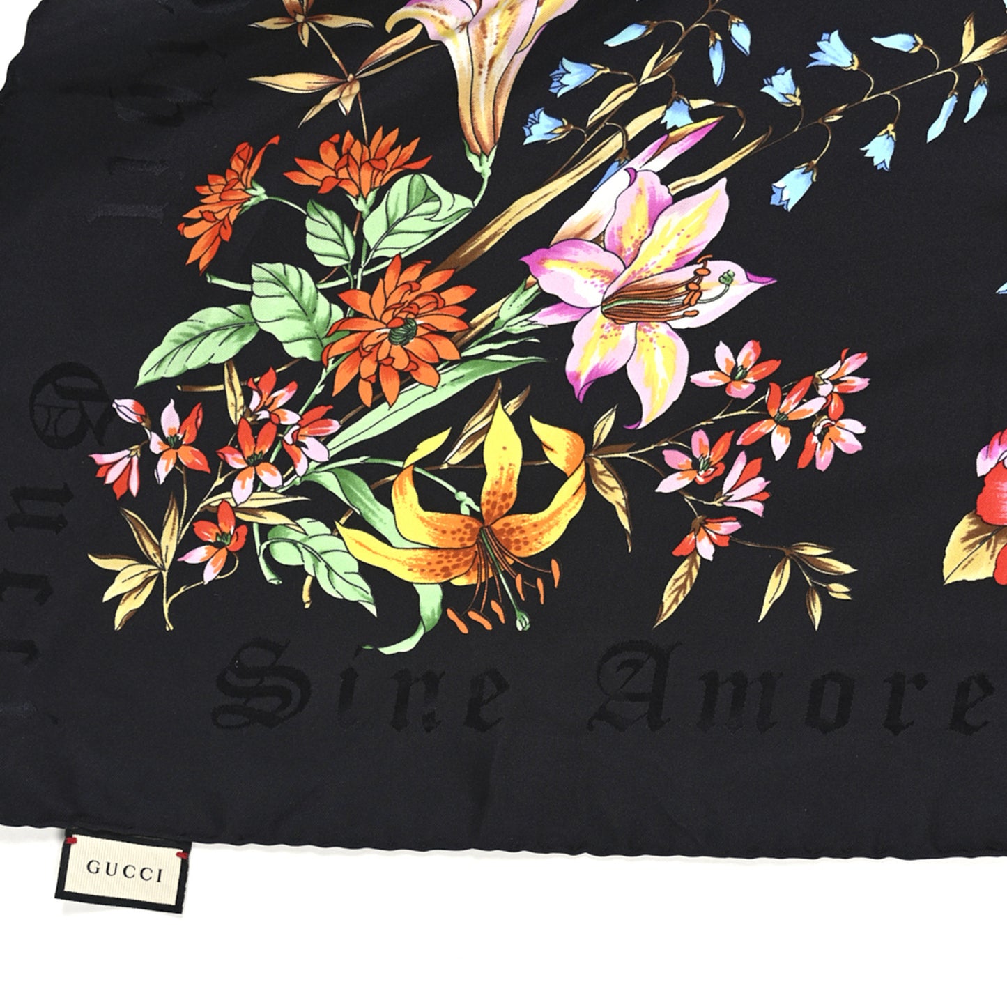 Silk Twill Flora Beauty Square Scarf Black