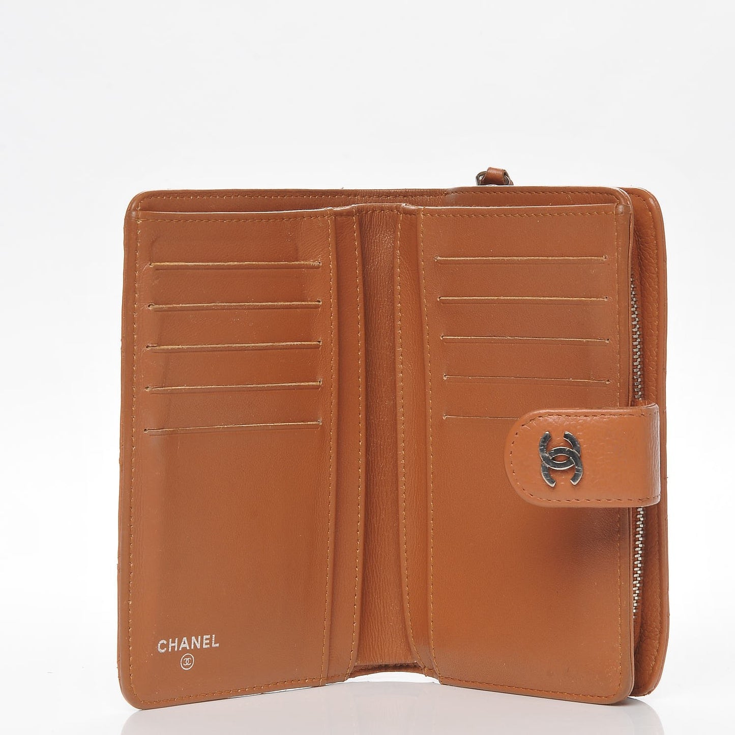 Caviar Quilted Zipped Pocket Wallet Dark Beige