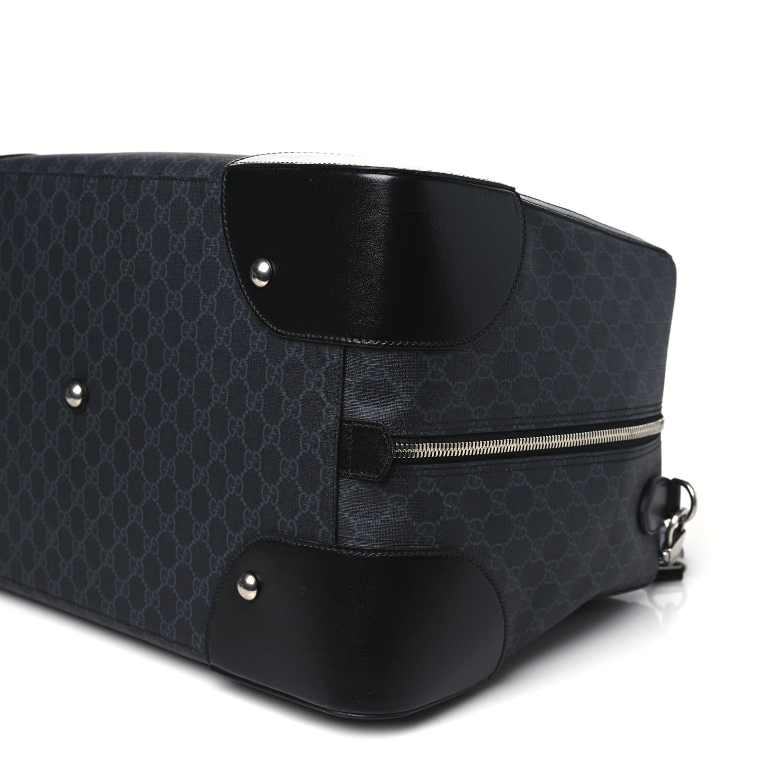 Gucci GG Supreme Monogram Azalea Calfskin Retro Interlocking G Large Duffle Bag Black Grey 8 of 8
