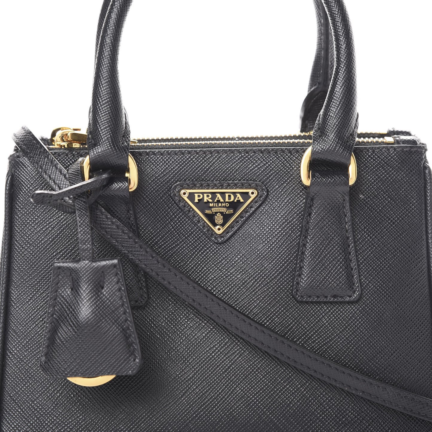 Saffiano Lux Mini Galleria Double Zip Tote Black