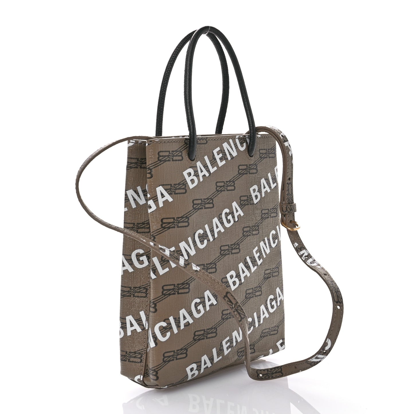 Coated Canvas BB Monogram Allover Logo Shopping Bag Beige Brown Black