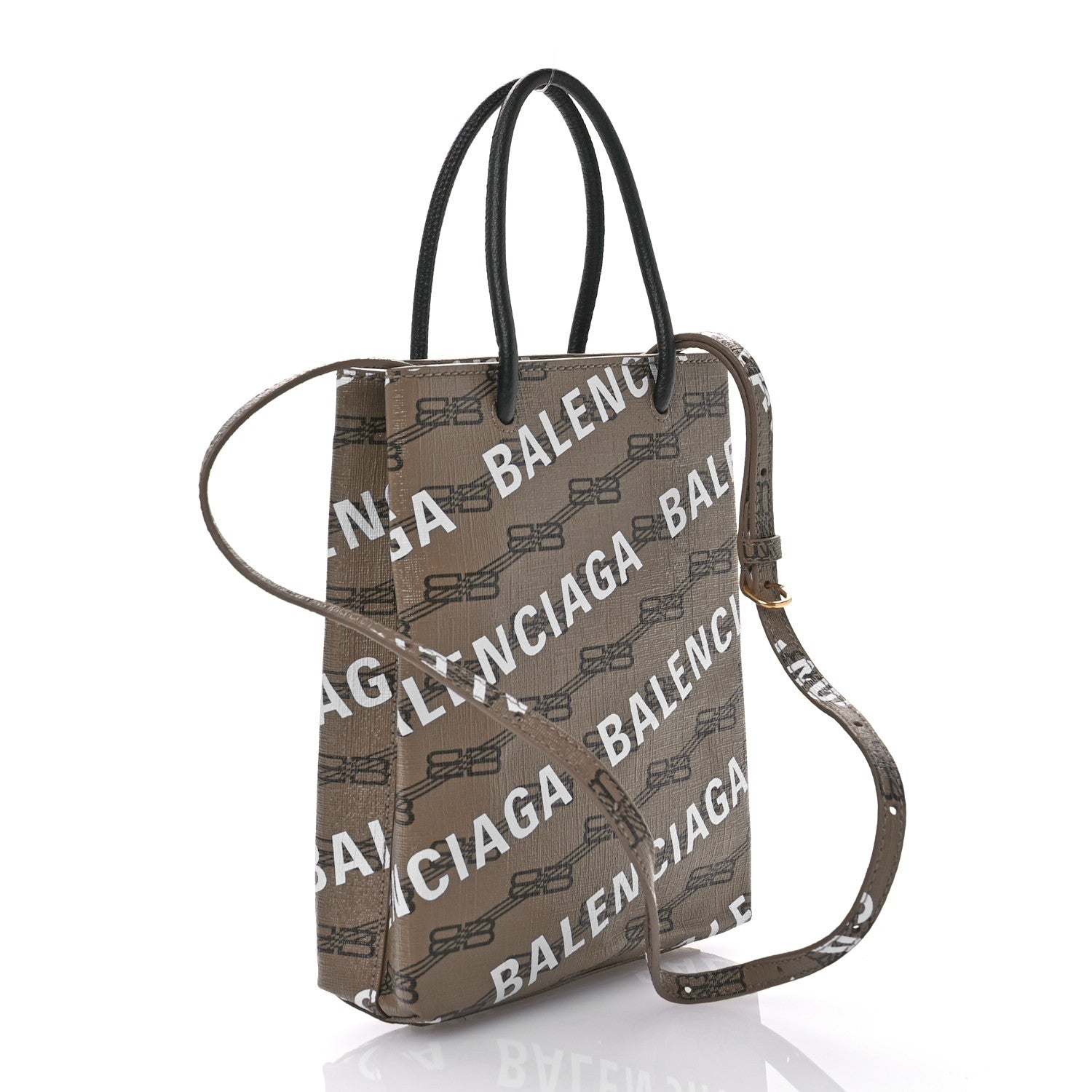 Balenciaga Coated Canvas BB Monogram Allover Logo Shopping Bag Beige Brown Black 3 of 10