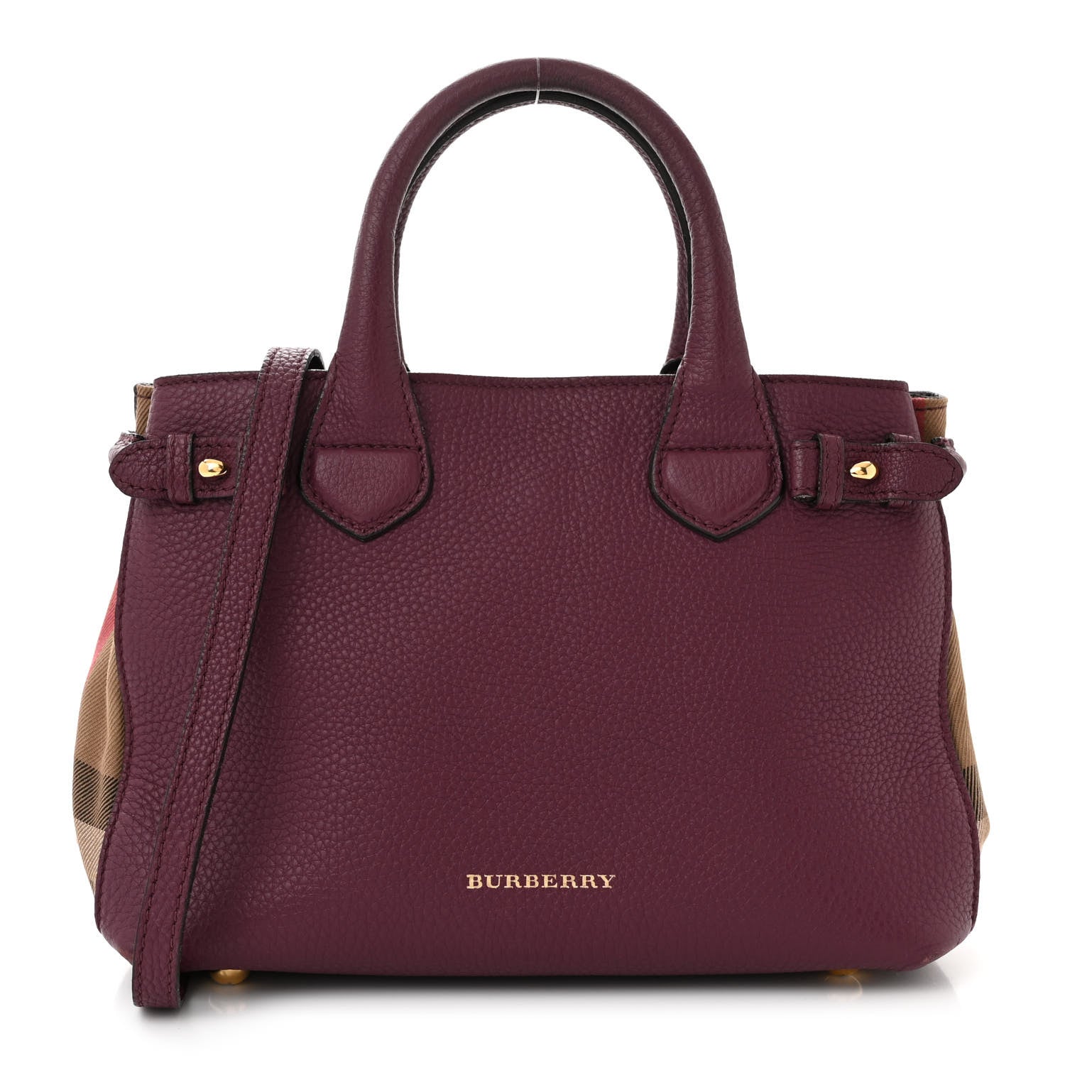 Burberry Grainy Calfskin House Check Small Banner Tote Elderberry 1 of 12