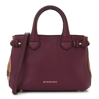 Burberry Grainy Calfskin House Check Small Banner Tote Elderberry 1 of 12