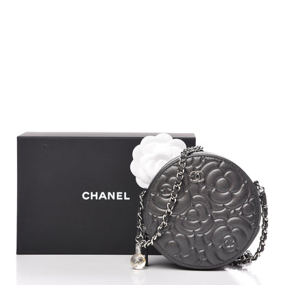 Chanel Goatskin Camellia Quilted Round Clutch With Chain Grey 10 of 10