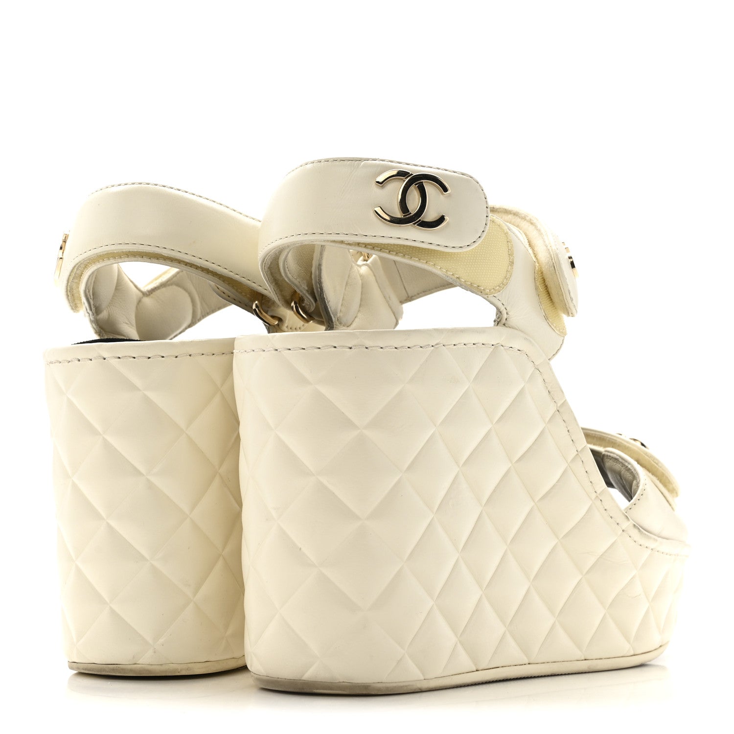 Chanel Shiny Calfskin Quilted Wedge Sandals 36 Ivory 5 of 14