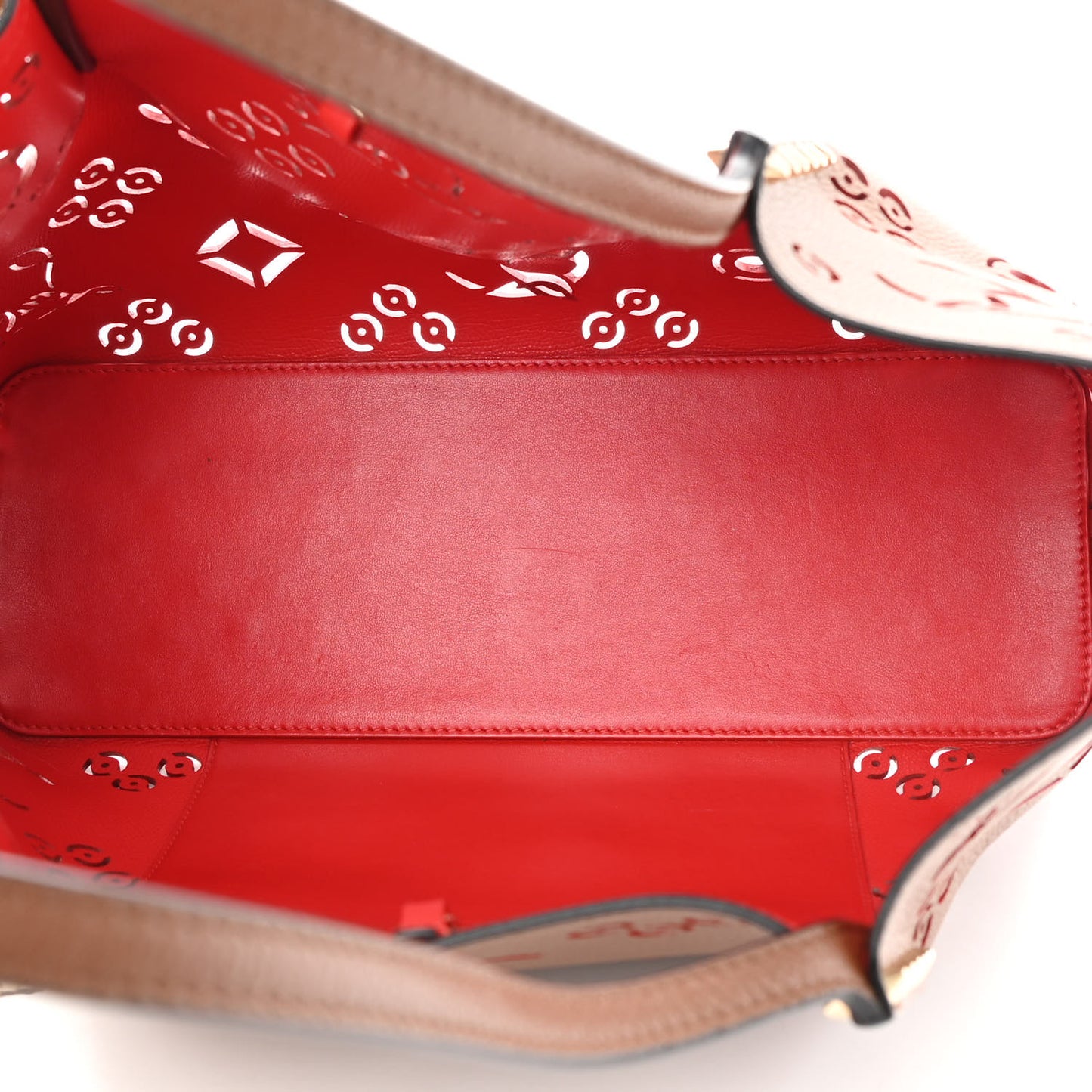 Calfskin Loubinthesky Small Perforated Cabarock Spikes Tote Biscotto