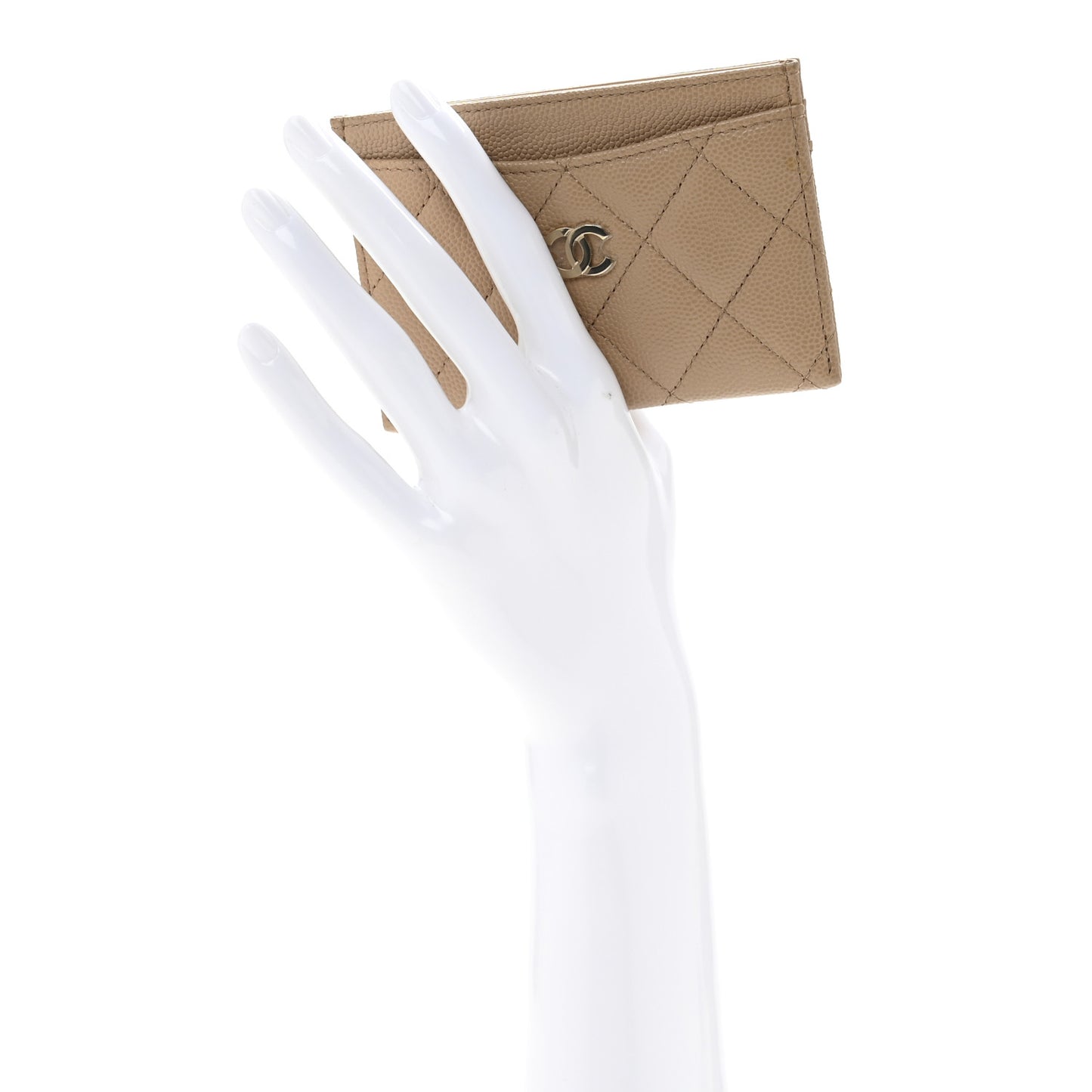 Caviar Quilted Card Holder Beige