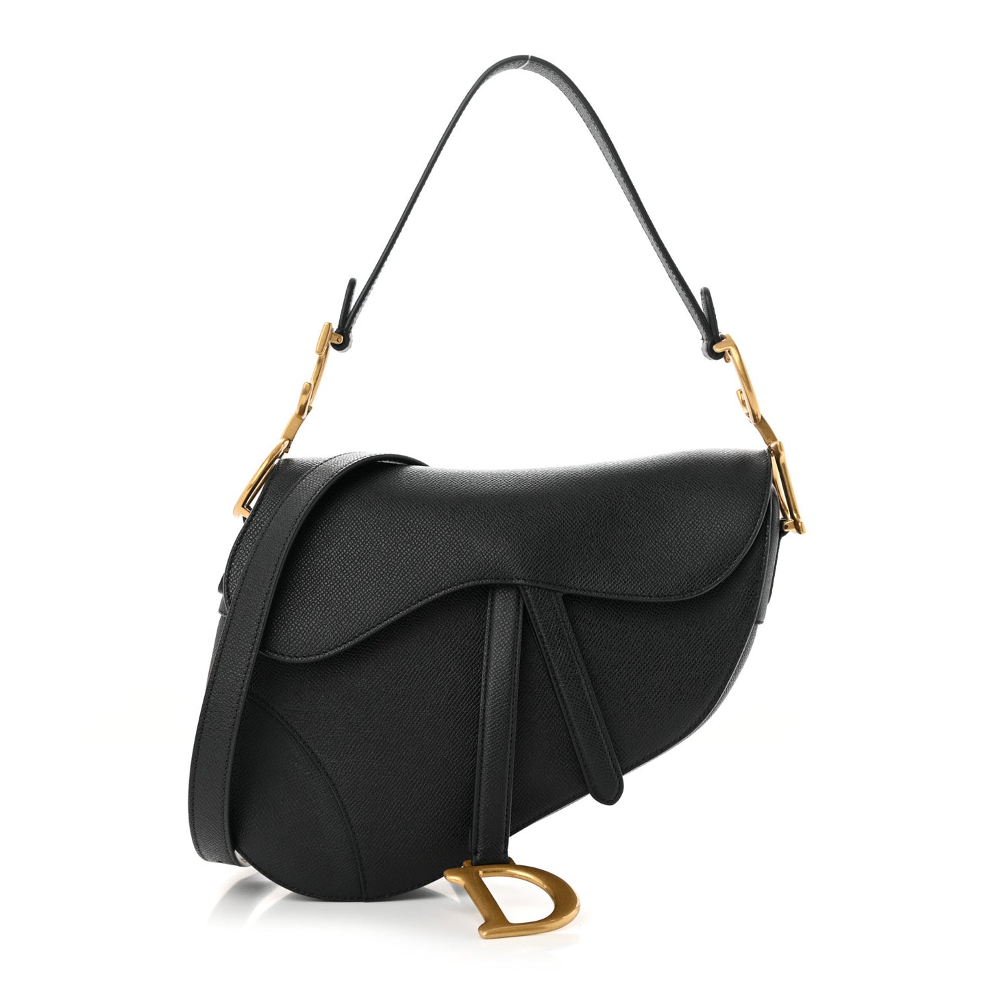 Grained Calfskin Saddle Bag With Strap Black