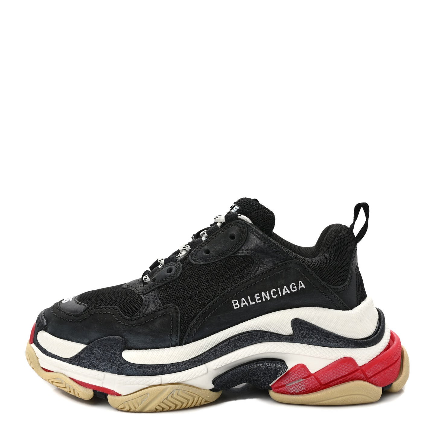 Fabric Mesh Washed Effect Womens Triple S Sneakers 35 Black Red