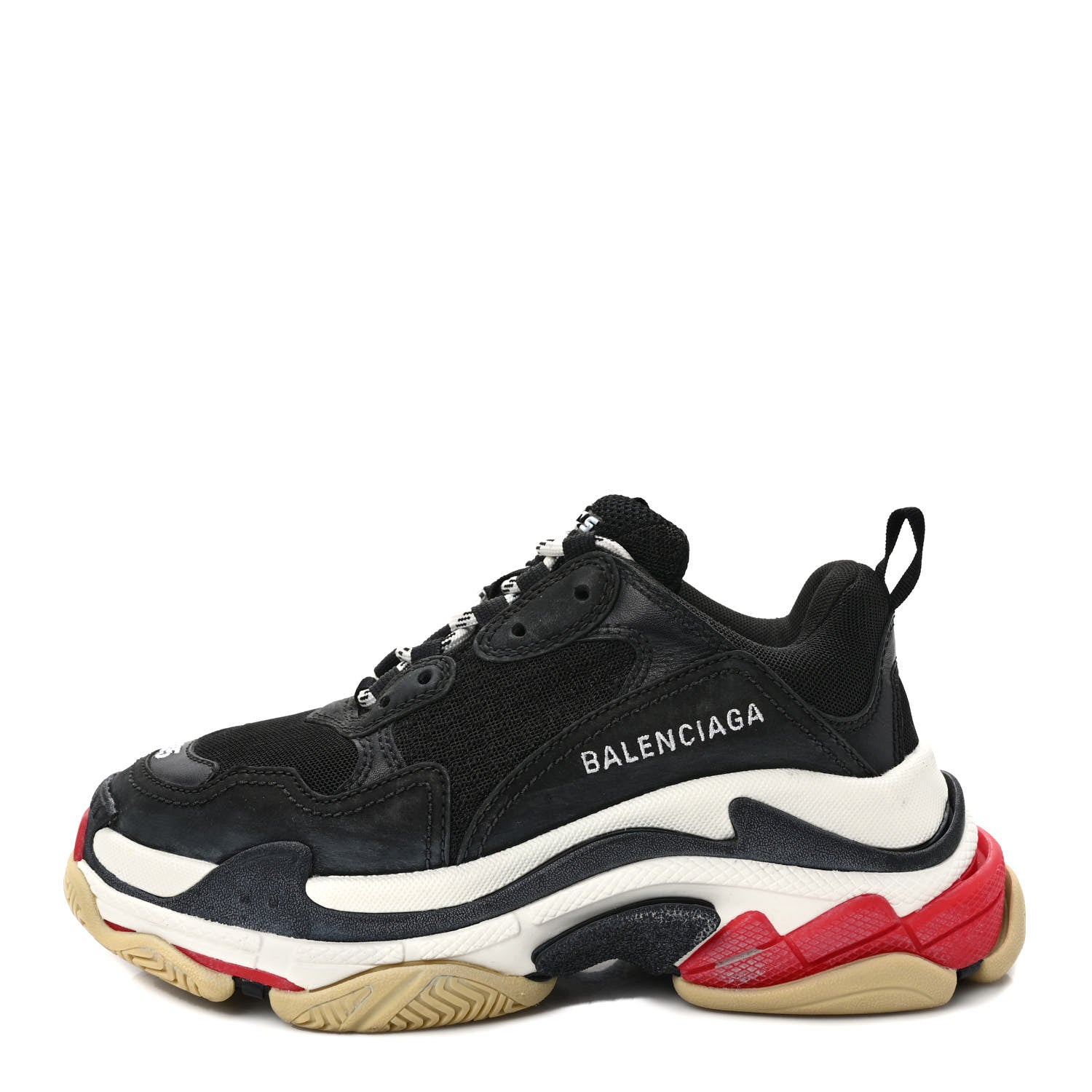 Balenciaga Fabric Mesh Washed Effect Womens Triple S Sneakers 35 Black Red 1 of 9