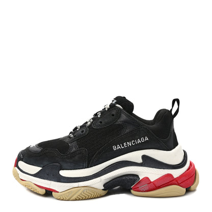 Balenciaga Fabric Mesh Washed Effect Womens Triple S Sneakers 35 Black Red 1 of 9