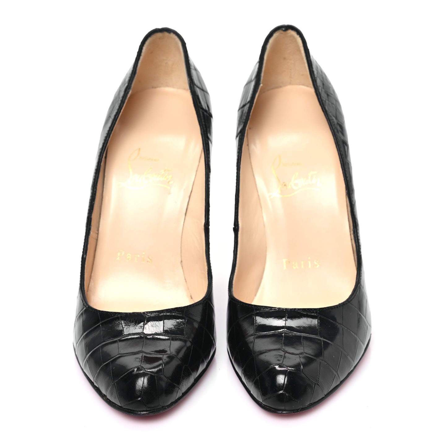 Calfskin Crocodile Embossed Decollete 100 Pumps 36.5 Black