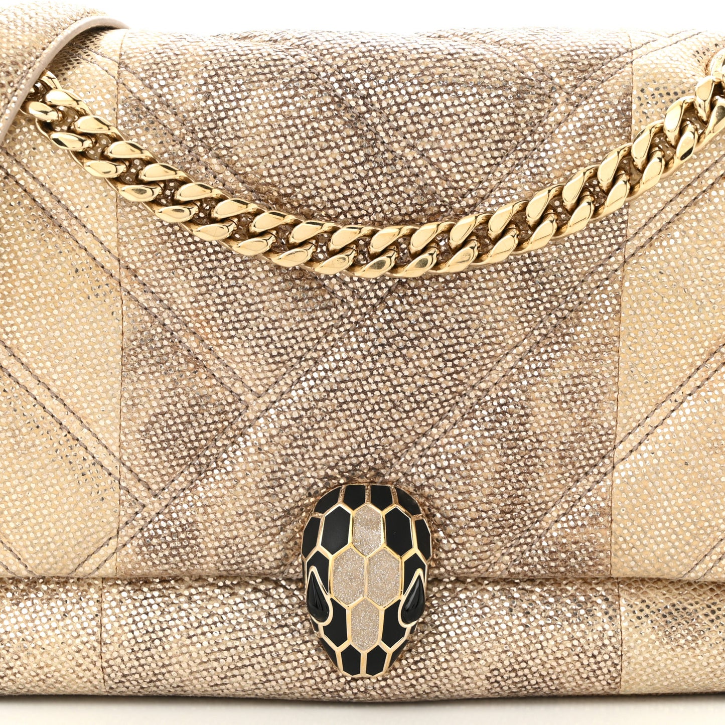 Metallic Karung Matelasse Mini Serpenti Cabochon Crossbody Gold