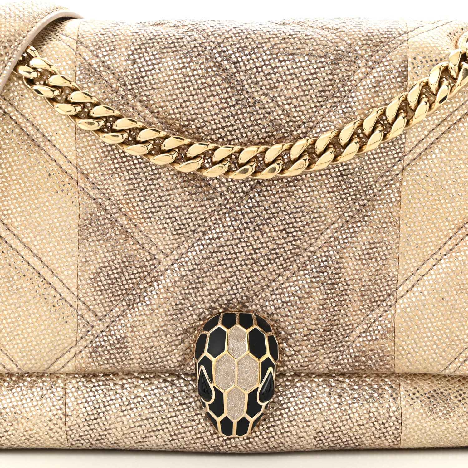 Bulgari Metallic Karung Matelasse Mini Serpenti Cabochon Crossbody Gold 8 of 10