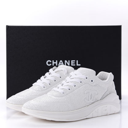 Chanel Sequin CC Sneakers 38.5 White 11 of 11