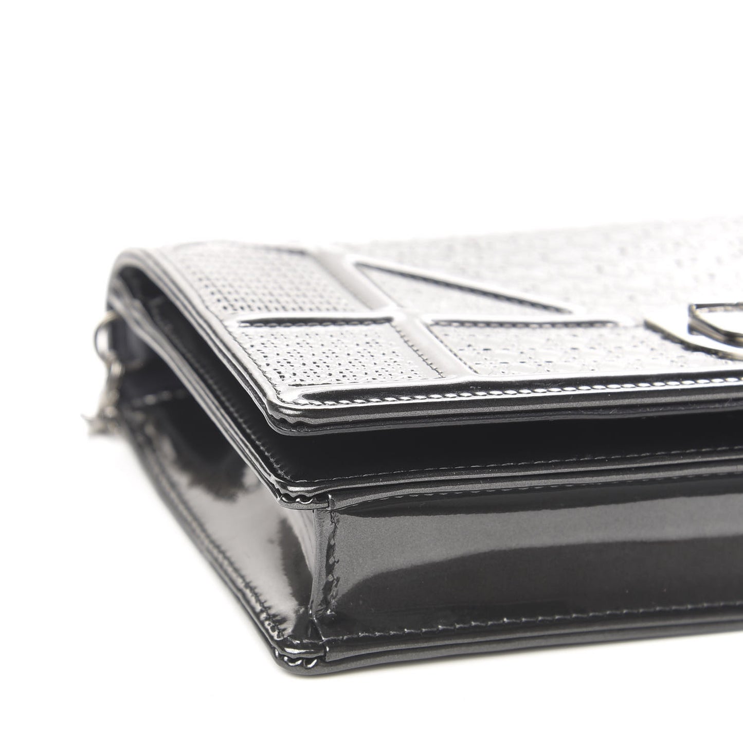 Metallic Patent Micro-Cannage Small Diorama Flap Bag Silver