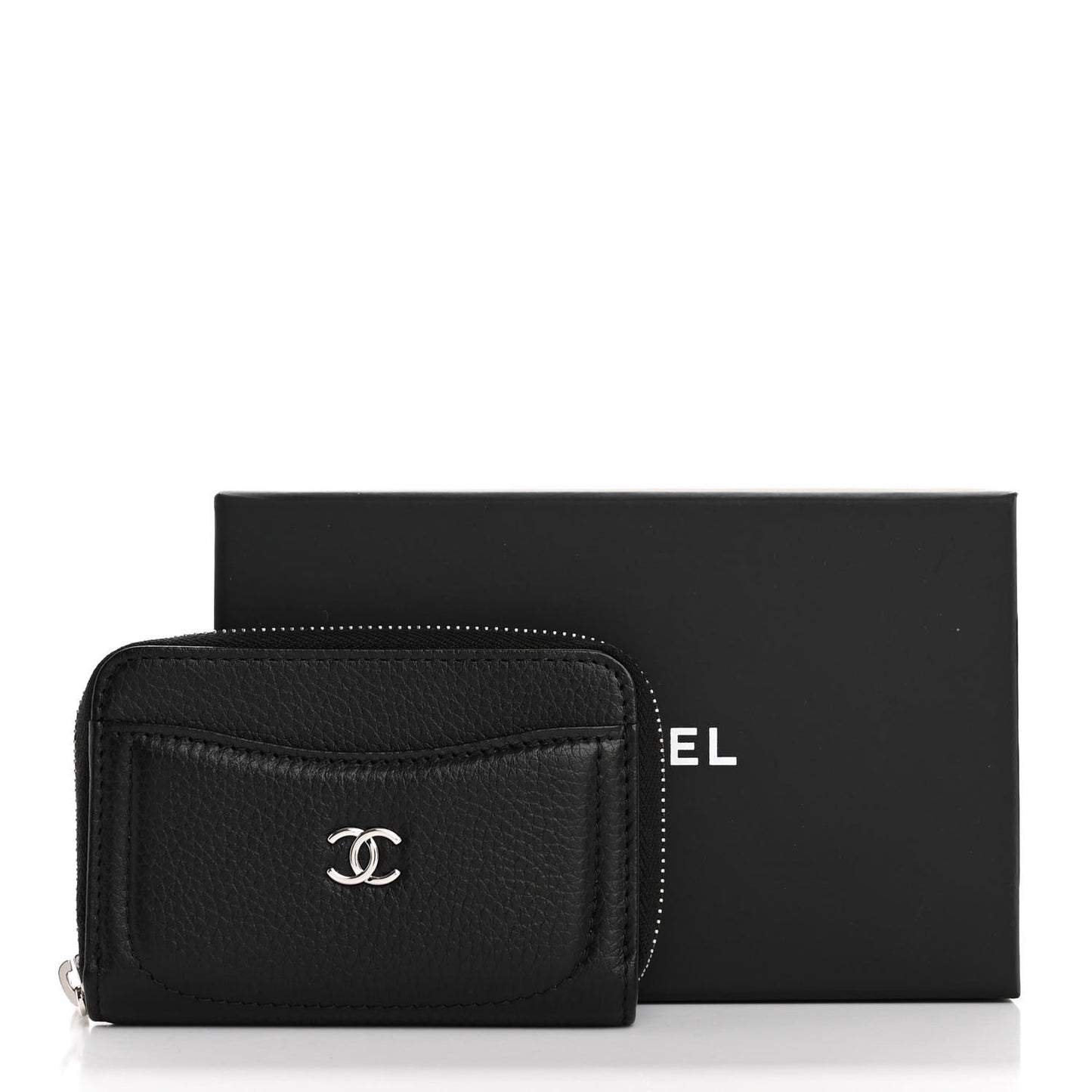 Grained Calfskin Neo Executive Zip Coin Purse Black