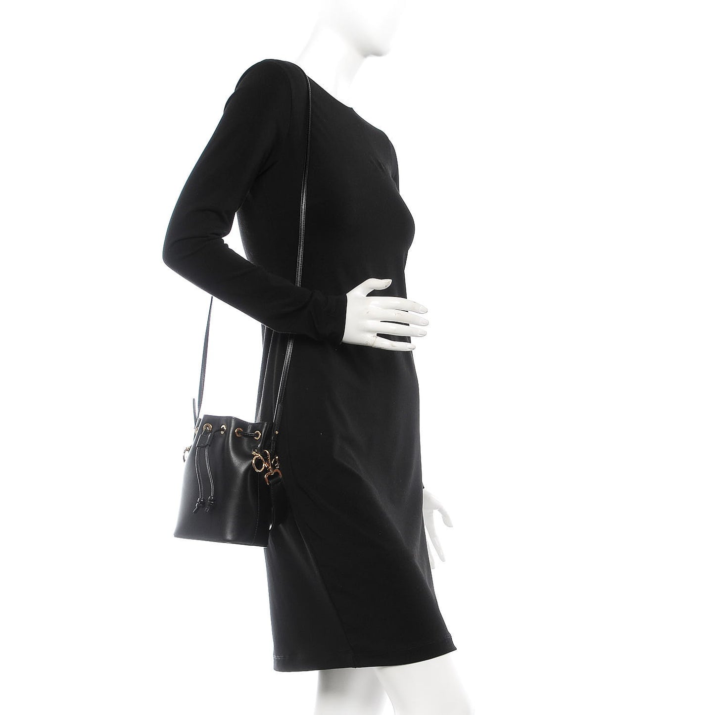 Vitello Liberty Lucido F is Fendi Mini Mon Tresor Bucket Bag Black